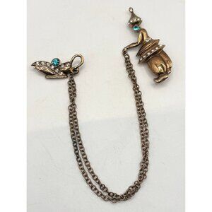 Estate vintage genie and lamp chatelaine pin